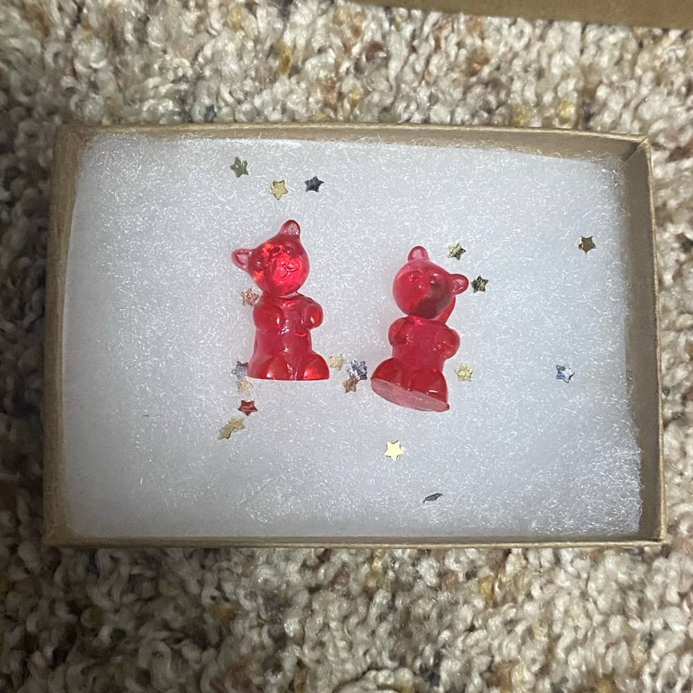 red gummy bear earrings